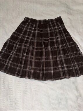 Vintage Tailor B. Moss Brown Plaid Pleated Skater Skirt